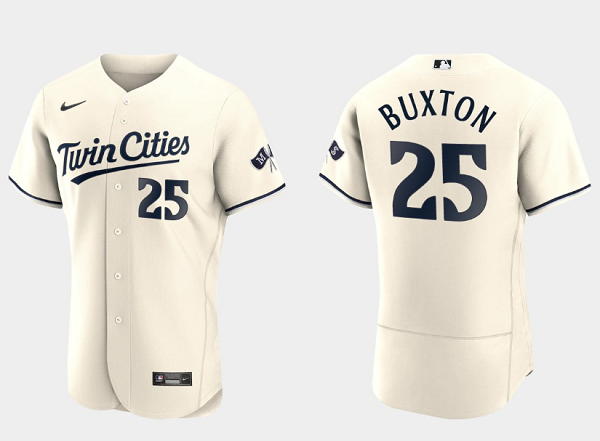 Men's Minnesota Twins #25 Byron Buxton 2023 Cream Flex Base Stitched Jersey Men's Minnesota Twins #25 Byron Buxton 2023 Cream Flex Base Stitched Jersey